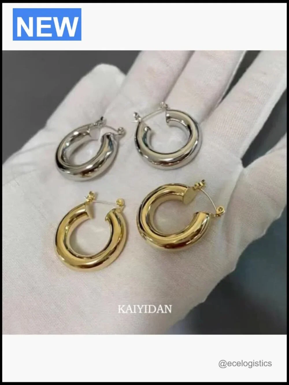 2 Pair Chunky Huggie Hoop Earrings Set Gold Silver Oval Twisted